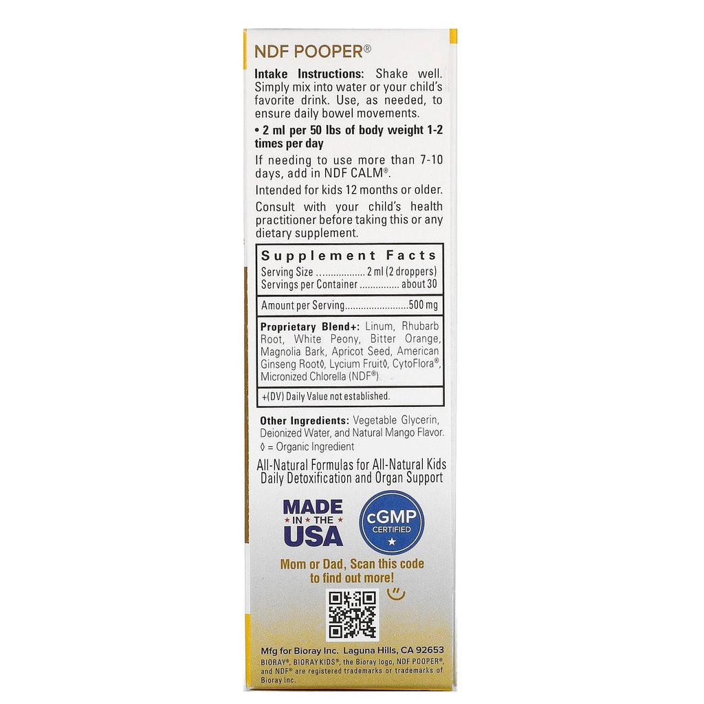 Bioray, Kids, NDF Pooper, Bowel Mover & Toxin Removal, Mango , 2 fl oz (60 ml)