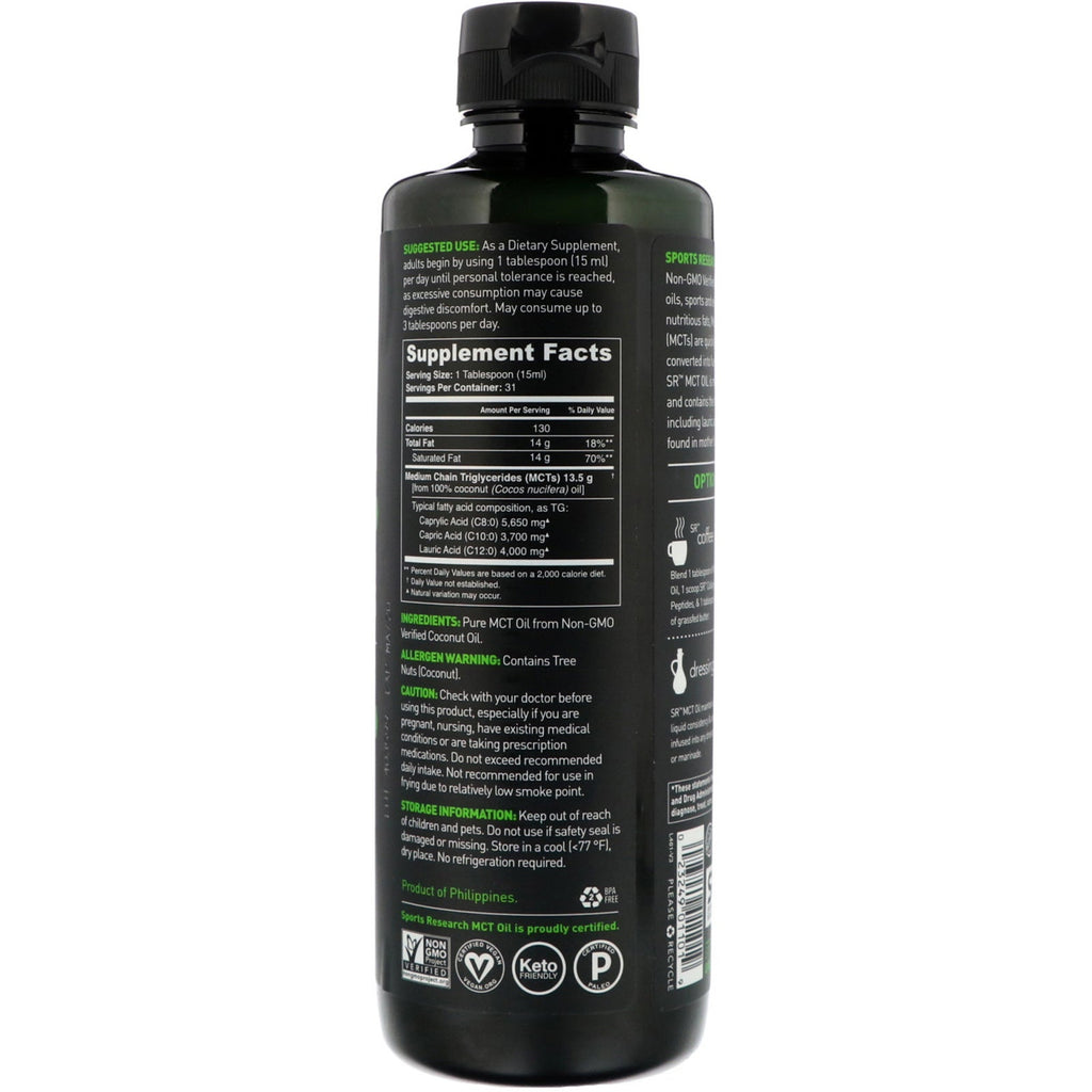 Sports Research, MCT Oil, Unflavored, 16 fl oz (473 ml)