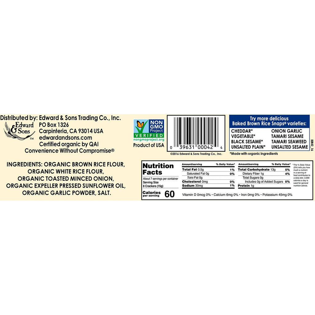 Edward &amp; Sons, , Bagte fuldkorns brune rissnaps, ristet løg, 3,5 oz (100 g)