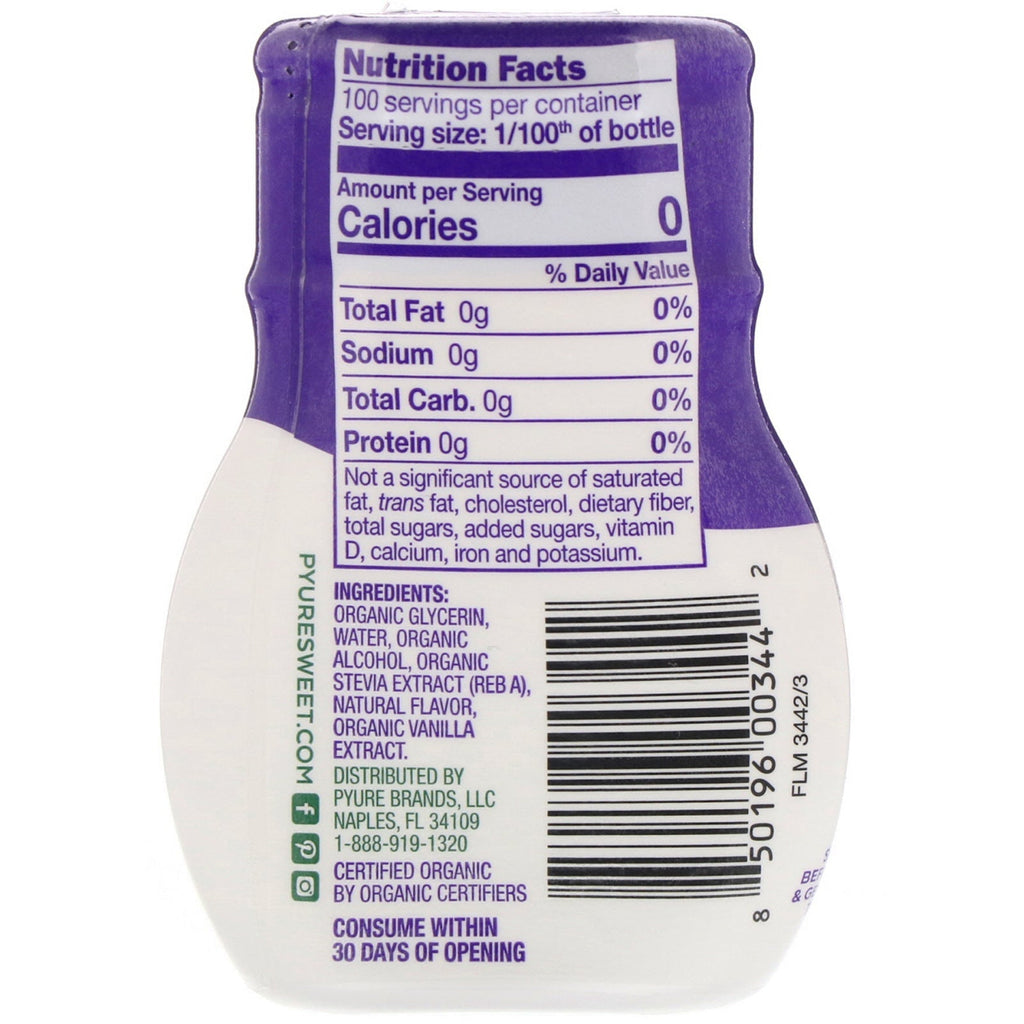 Pyure, flydende steviaekstrakt, vanilje, 1,8 fl oz (53 ml)