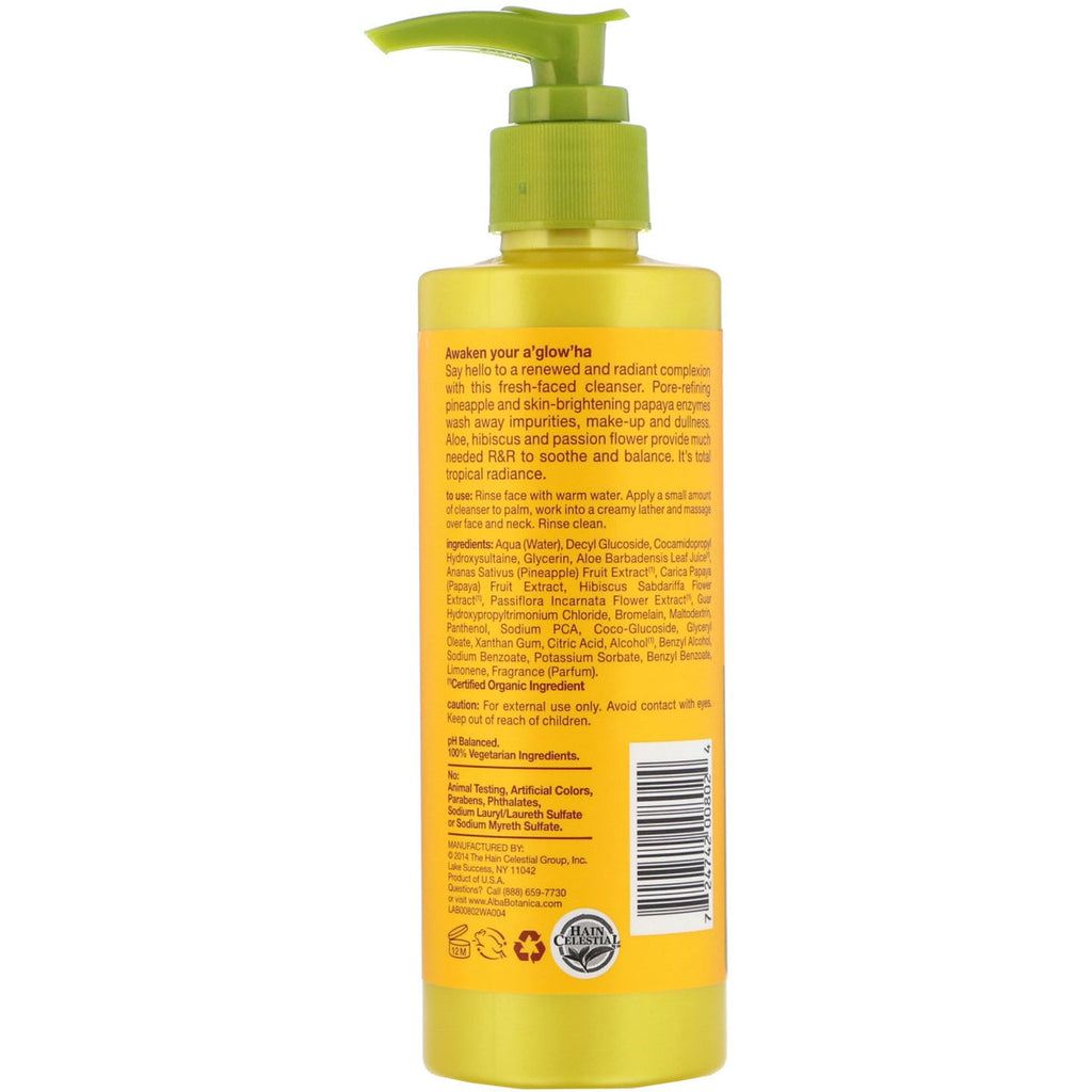 Alba Botanica, Limpiador facial hawaiano, enzima de piña purificadora de poros, 8 fl oz (237 ml)