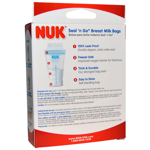 NUK, Seal 'n Go Breast Milk Bags, 25 Storage Bags, 6 oz (180 ml) Each