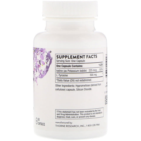 Thorne Research, Yodo y tirosina, 60 cápsulas