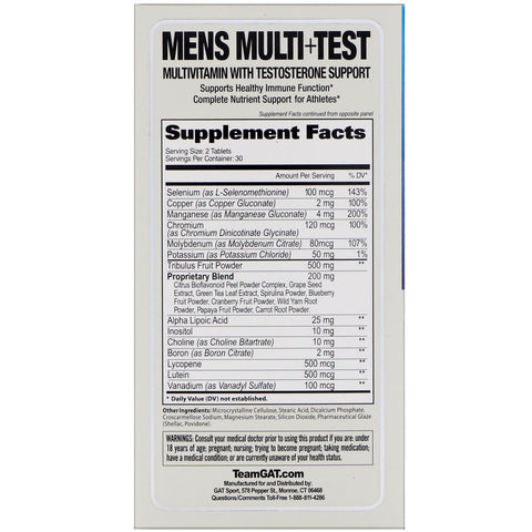 GAT, Mens Multi + Test, 60 Tablets