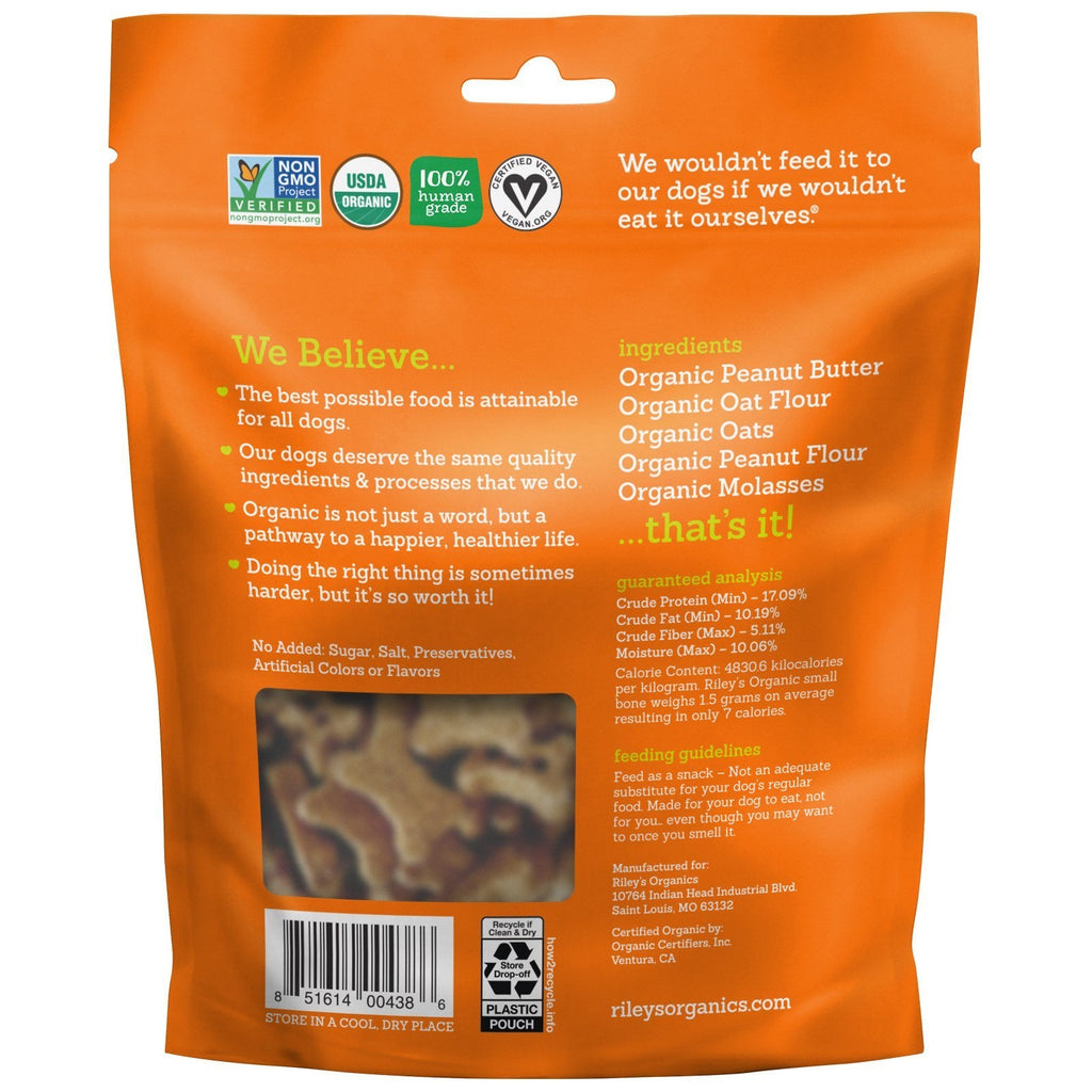 Riley’s Organics, Dog Treats, Small Bone, Peanut Butter & Molasses Recipe, 5 oz (142 g)