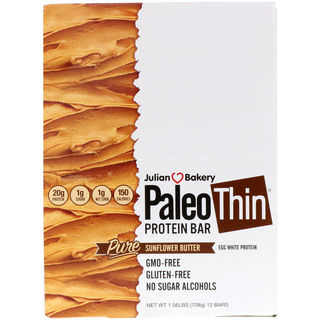 Julian Bakery, PALEO Protein Bar, Pure Sunflower Butter, 12 Bars, 2.05 oz (58.3 g) Each