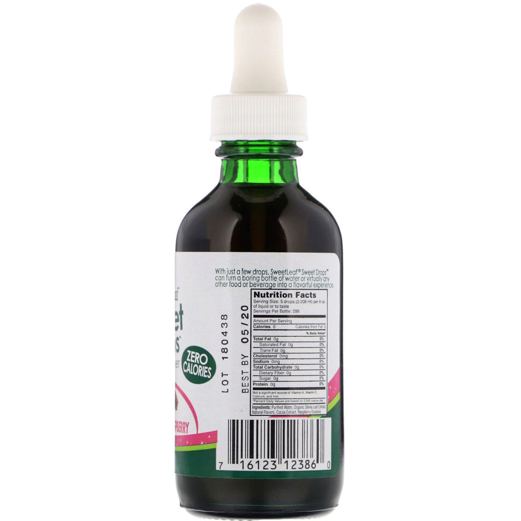 Wisdom Natural, SweetLeaf, Flydende Stevia, Sweet Drops Sødemiddel, Chokolade Hindbær, 2 fl oz (60 ml)
