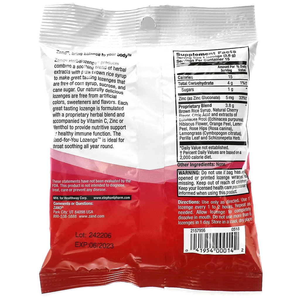 Zand, Echinacea Zink, Herbalozenge, Very Cherry, 15 sugetabletter