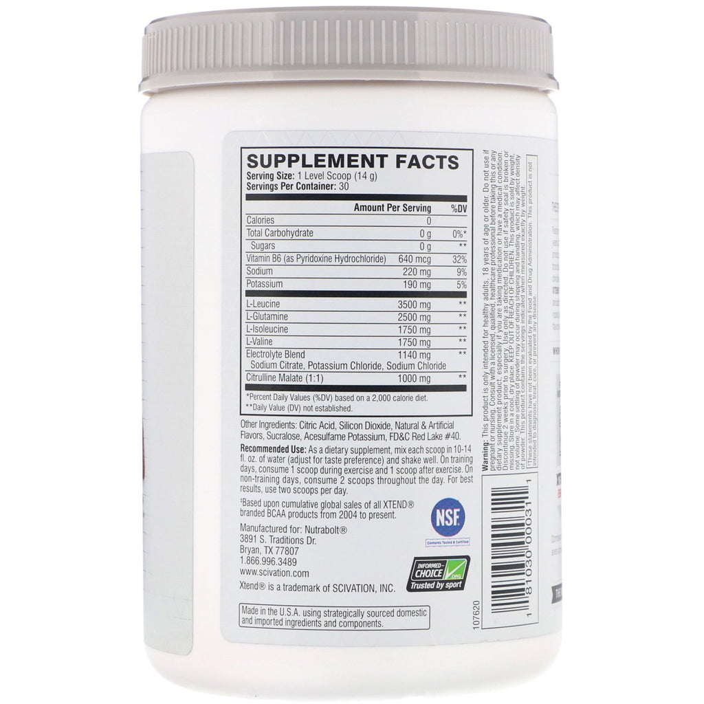 Xtend, The Original 7G BCAA, sabor a fresa y kiwi, 420 g (14,8 oz)