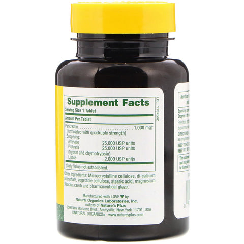 Nature's Plus, Pancreatin, 1000 mg, 60 Tablets