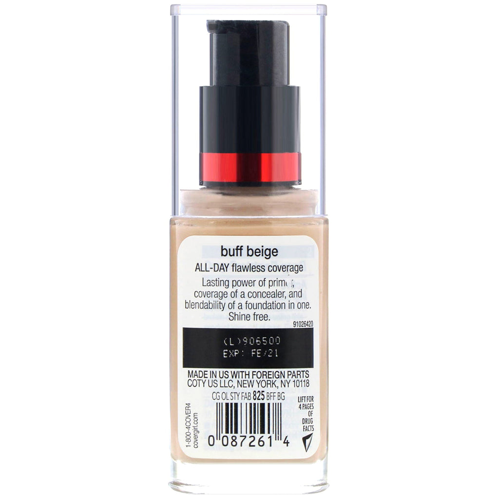 Covergirl, Outlast All-Day Stay Fabulous, 3-in-1 Foundation, 825 Buff Beige, 1 fl oz (30 ml)