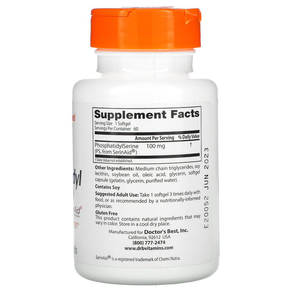 Doctor's Best, Phosphatidylserin med SerinAid, 100 mg, 60 Softgels