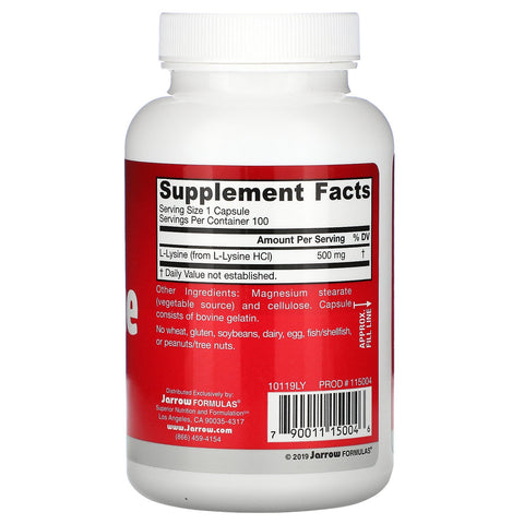 Jarrow Formulas, L-lisina, 500 mg, 100 cápsulas
