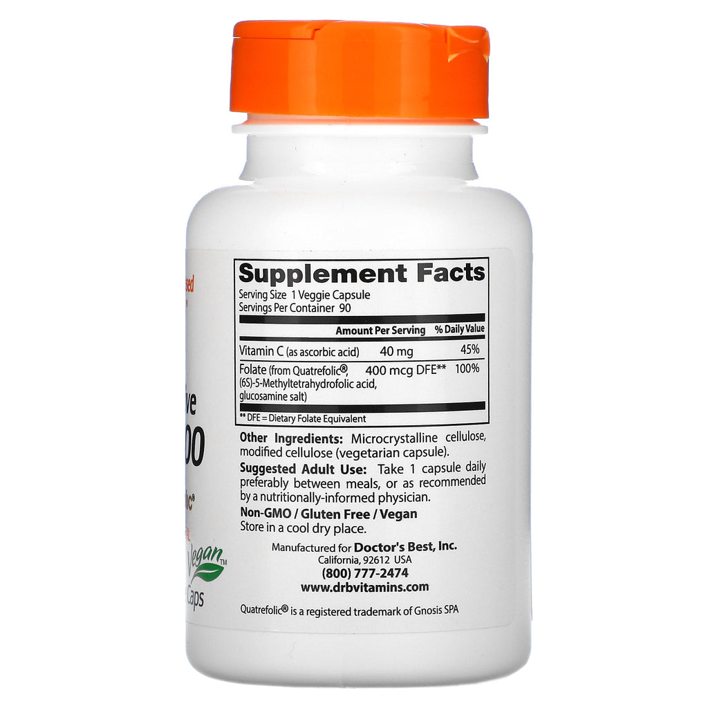 Doctor's Best, Fully Active Folate 400 with Quatrefolic, 400 mcg, 90 Veggie Caps