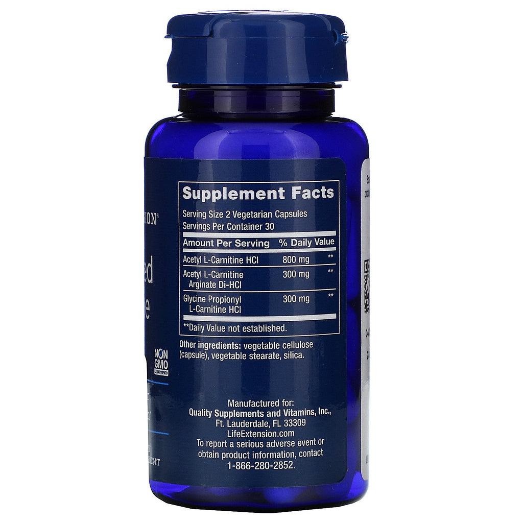 Life Extension, Carnitina optimizada, 60 cápsulas vegetarianas
