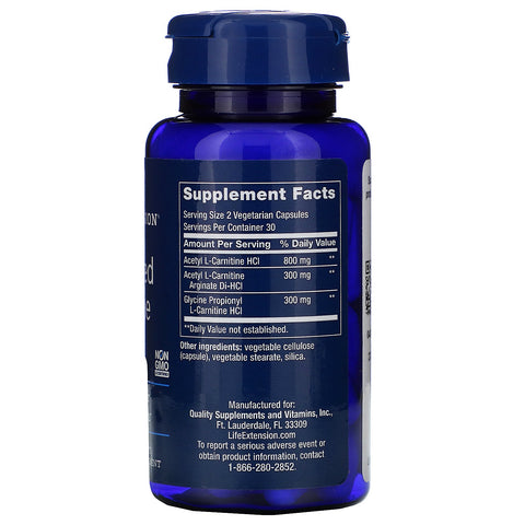 Life Extension, Carnitina optimizada, 60 cápsulas vegetarianas