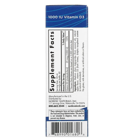 Nordic Naturals, Plant-Based Vitamin D3 Liquid, 1,000 IU, 1 fl oz (30 ml)