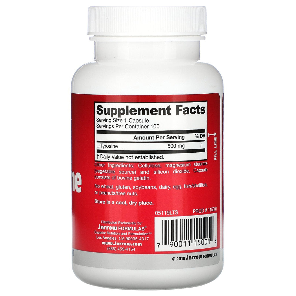 Jarrow Formulas, L-tirosina, 500 mg, 100 cápsulas