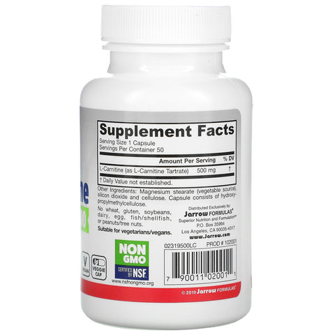 Jarrow Formulas, L-Carnitina 500, 500 mg, 50 cápsulas vegetales
