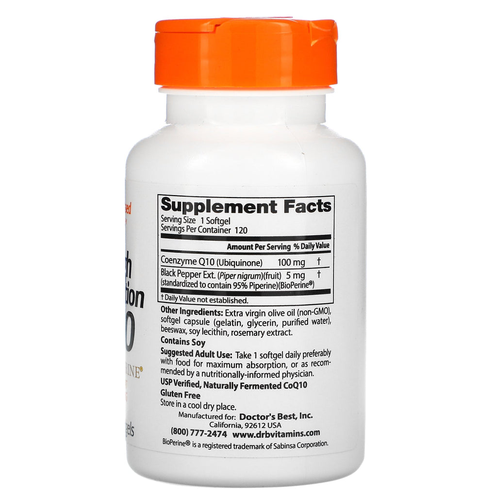 Doctor's Best, High Absorption CoQ10 med BioPerine, 100 mg, 120 Softgels