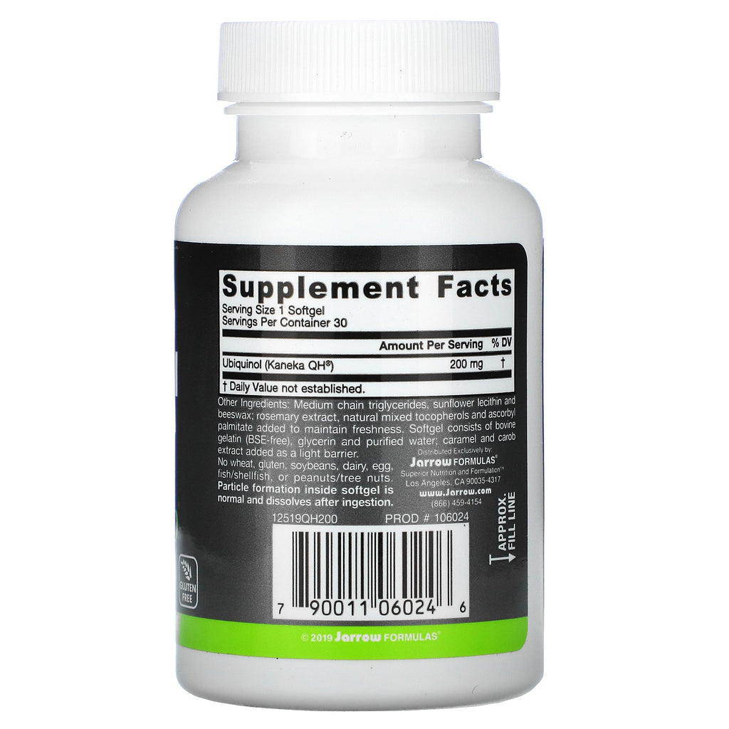 Jarrow Formulas, Ubiquinol, QH-Absorb, 200 mg, 30 cápsulas blandas