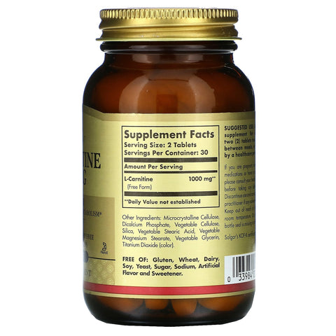 Solgar, L-Carnitina, forma libre, 500 mg, 60 tabletas