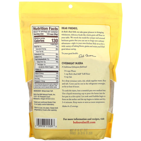 Bob's Red Mill, Stone Ground Teff Flour, Whole Grain, 20 oz ( 567 g)