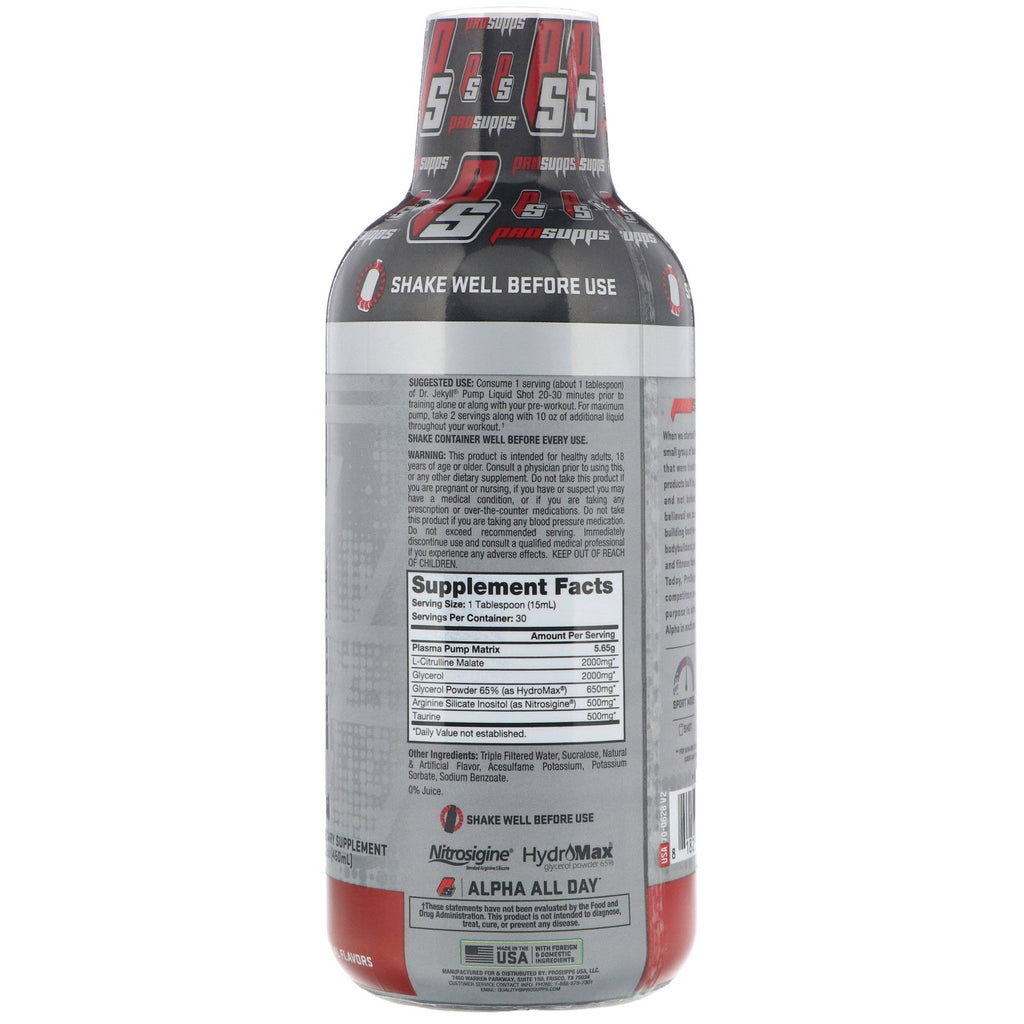 ProSupps, Dr. Jekyll, Pump, Stimulant-Free, Cherry Popsicle, 15.2 oz (450 ml)