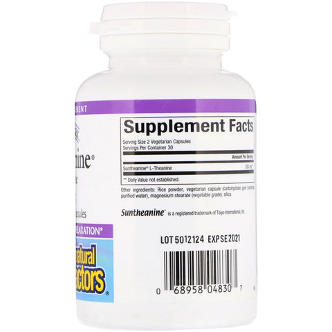Natural Factors, Suntheanine, L-Theanine, 125 mg, 60 Vegetarian Capsules
