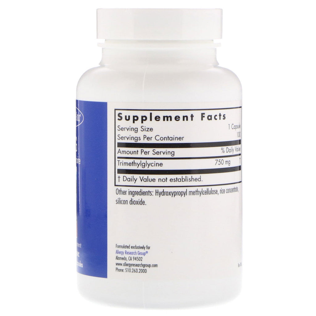 Grupo de investigación de alergias, TMG trimetilglicina, 100 cápsulas vegetarianas