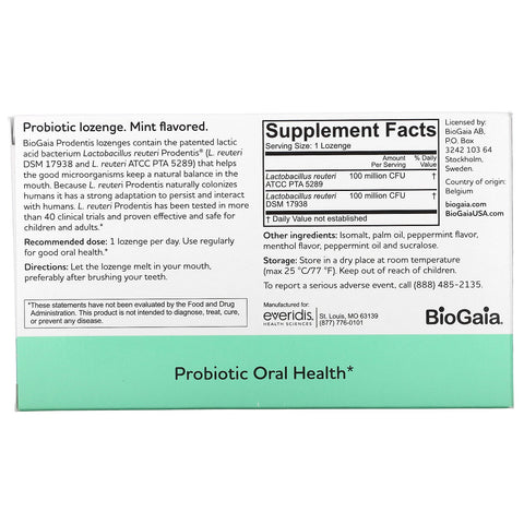 BioGaia, Prodentis For Gums And Teeth, Mint Flavor, 30 Lozenges