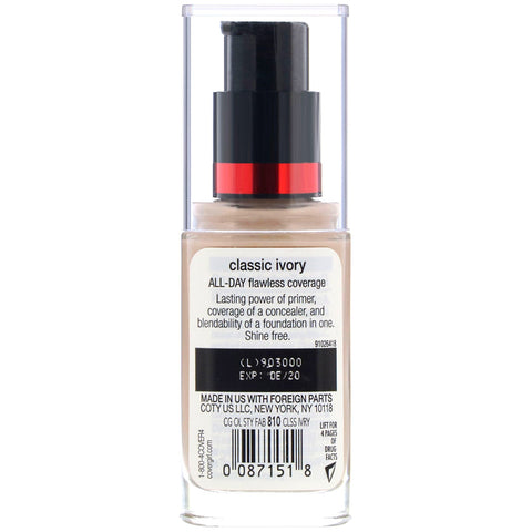 Covergirl, Outlast All-Day Stay Fabulous, 3-in-1 Foundation, 810 Classic Ivory, 1 fl oz (30 ml)