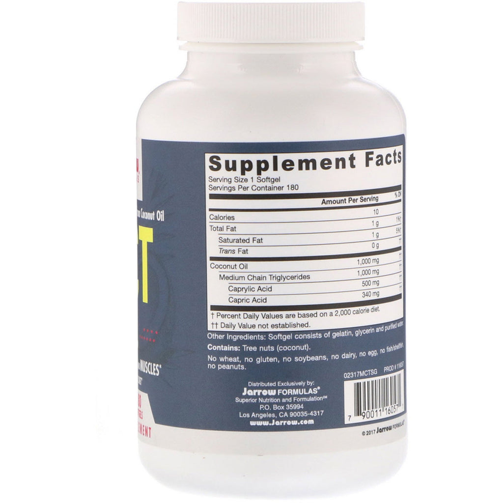 Jarrow Formulas, MCT Oil, 1.000 mg, 180 Softgels