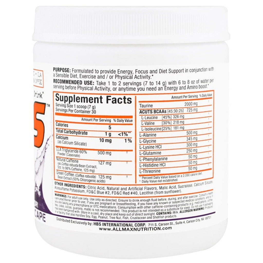 ALLMAX Nutrition, ACUTS, bebida energética cargada de aminoácidos, escape de uva, 7,4 oz (210 g)