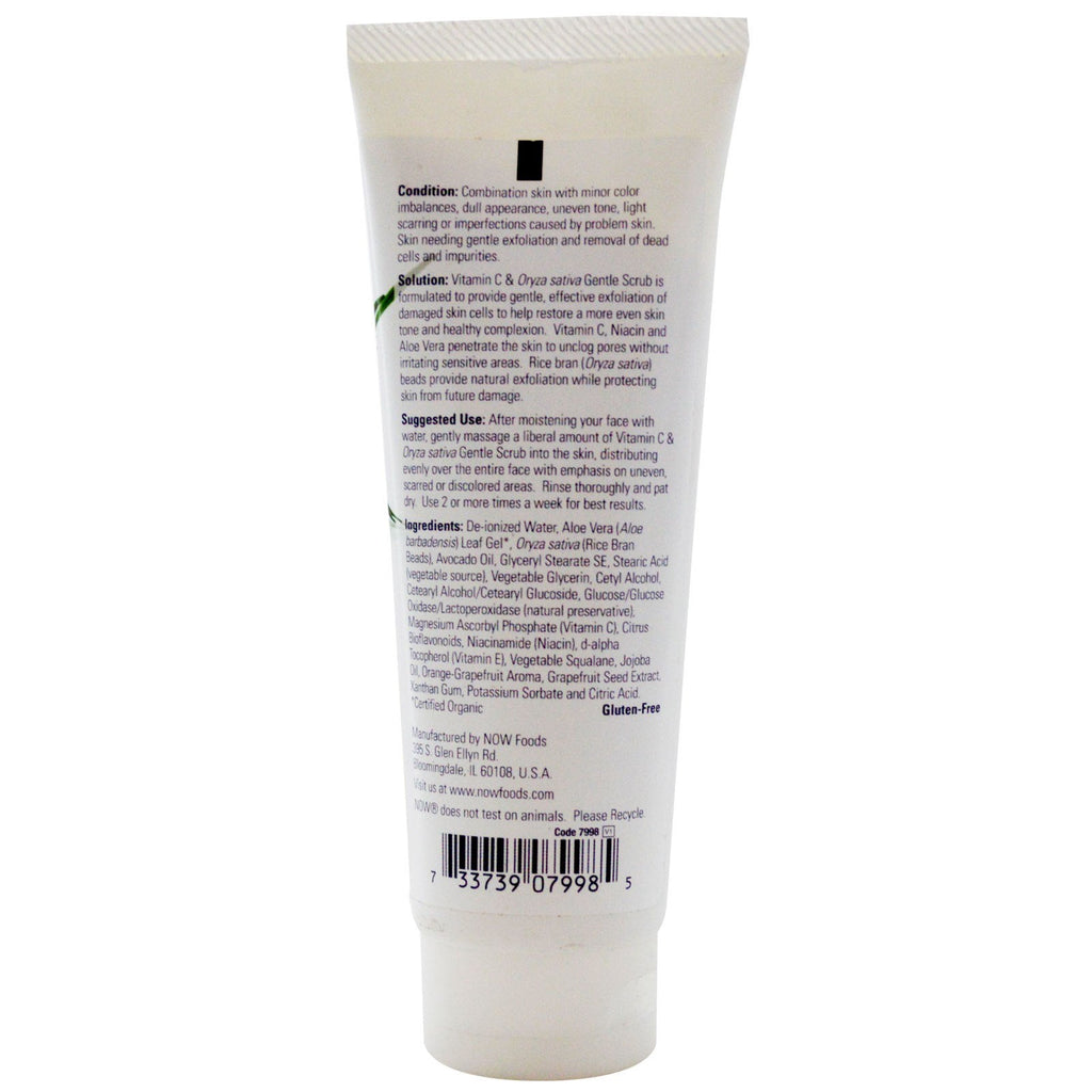 Now Foods, Solutions, Exfoliante suave, vitamina C y Oryza Sativa, 4 fl oz (118 ml)
