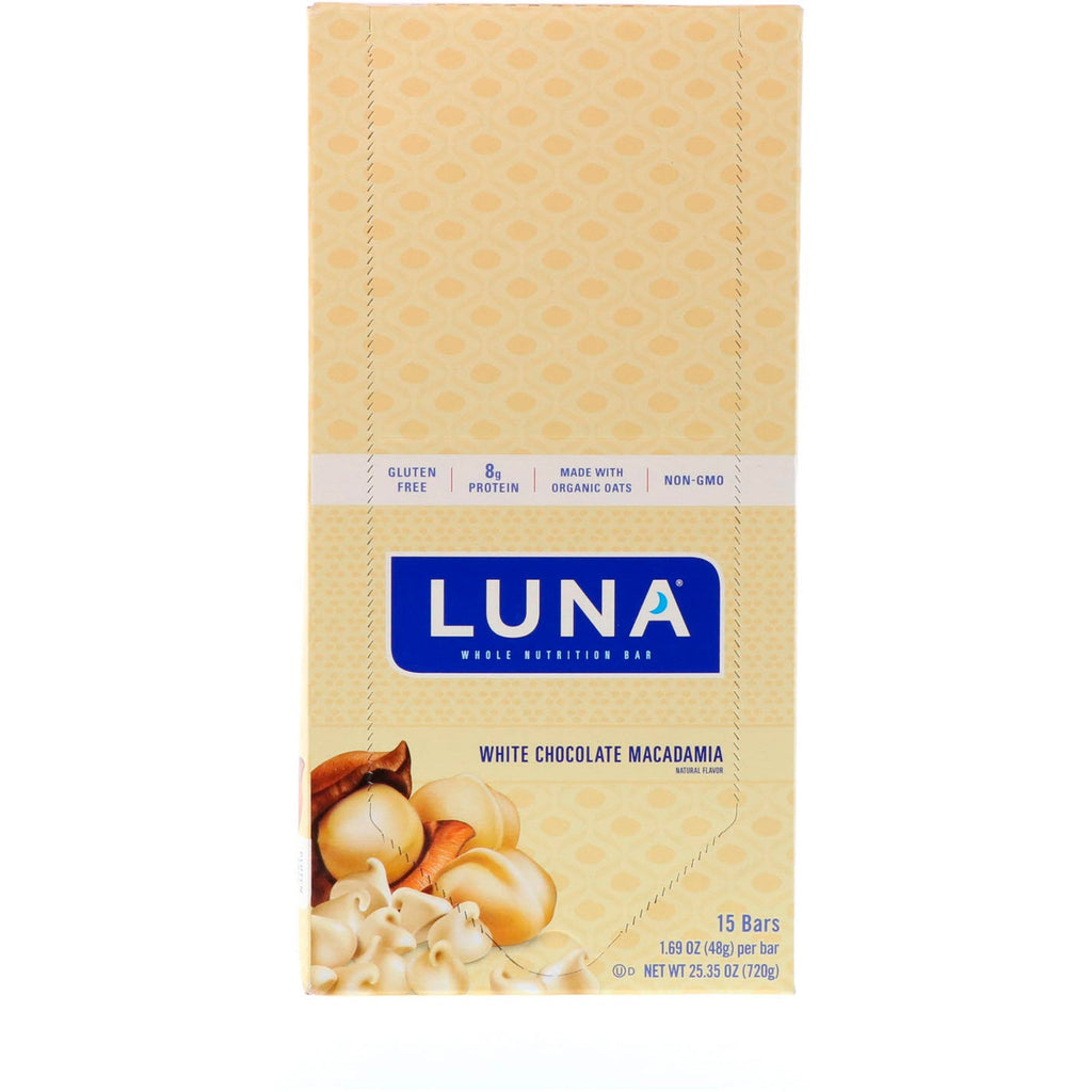 Clif Bar, Luna, Whole Nutrition Bar For Women, White Chocolate Macadamia, 15 Bars, 1.69 oz (48 g) Each