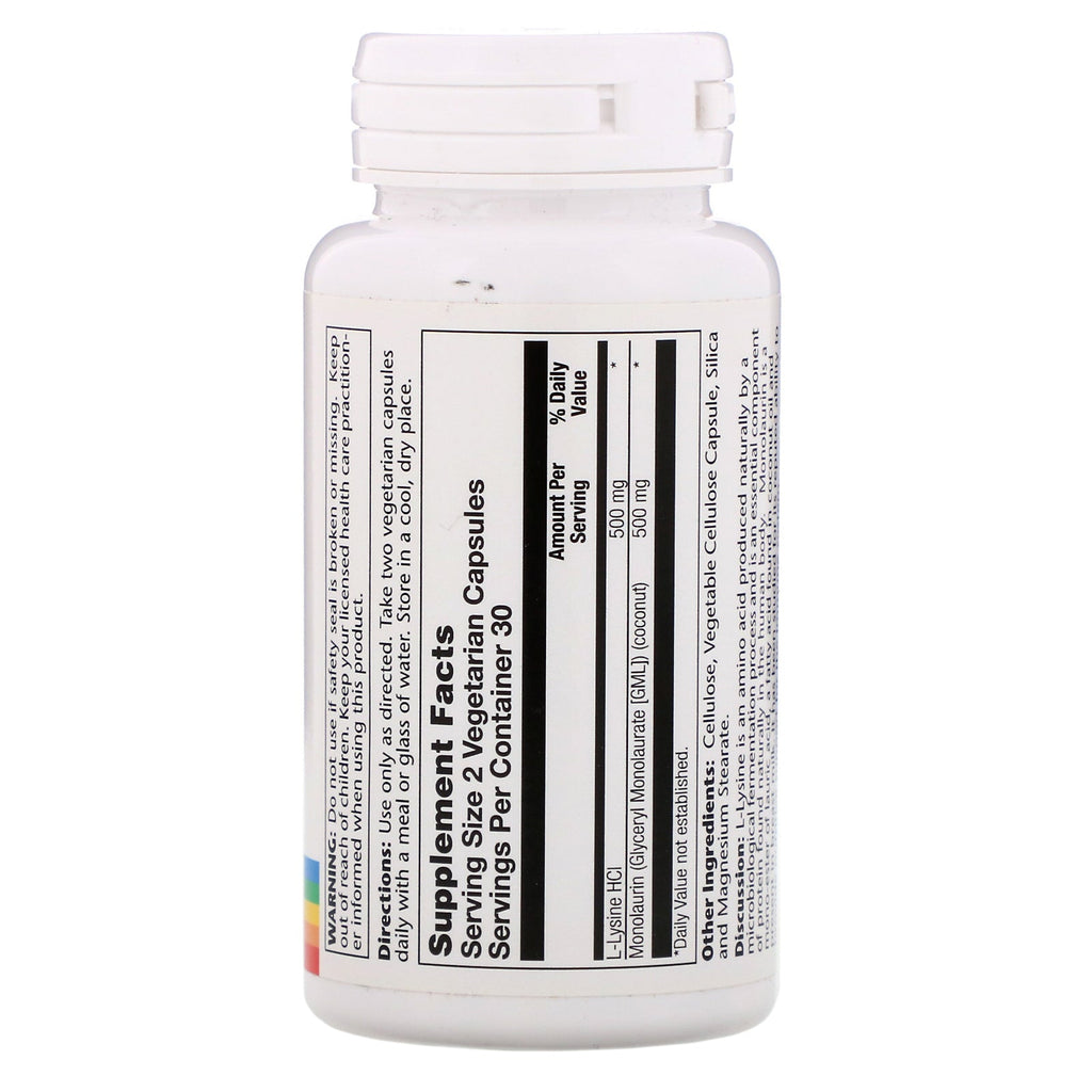 Solaray, L-lisina monolaurina en proporción 1:1, 60 cápsulas vegetarianas