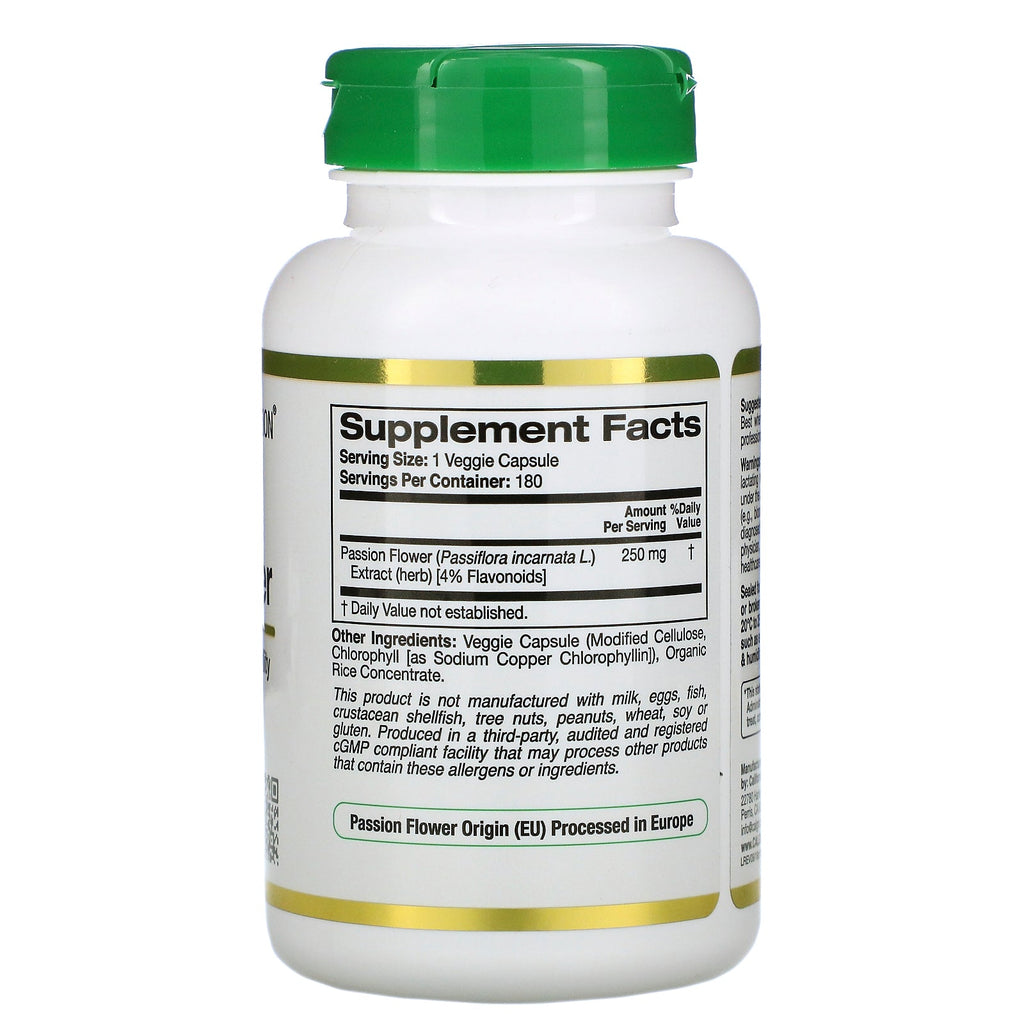 California Gold Nutrition, Passionsblomst, EuroHerbs, 250 mg, 180 Veggie-kapsler