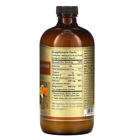 Solgar, Liquid Calcium Magnesium Citrate with Vitamin D3, Natural Orange Vanilla, 16 fl oz (473 ml)