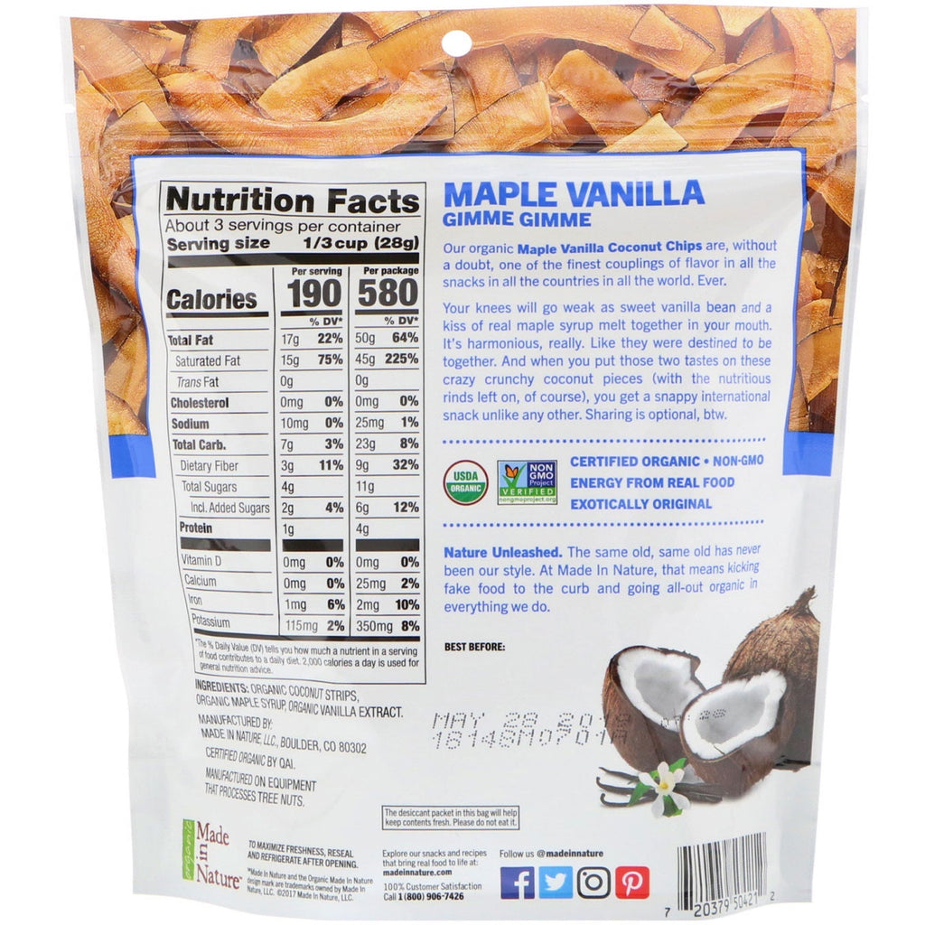 Lavet i naturen, kokoschips, ahorn vanilje supersnacks, 3 oz (85 g)