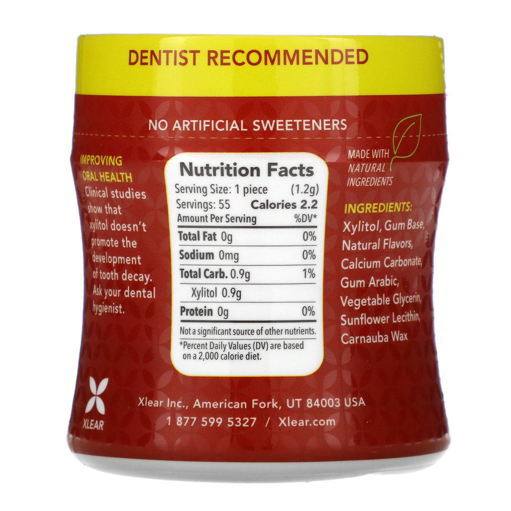Xlear, Spry, Stronger Longer Dental Defense Gum, Natural Cinnamon, Sukkerfri, 55 Count