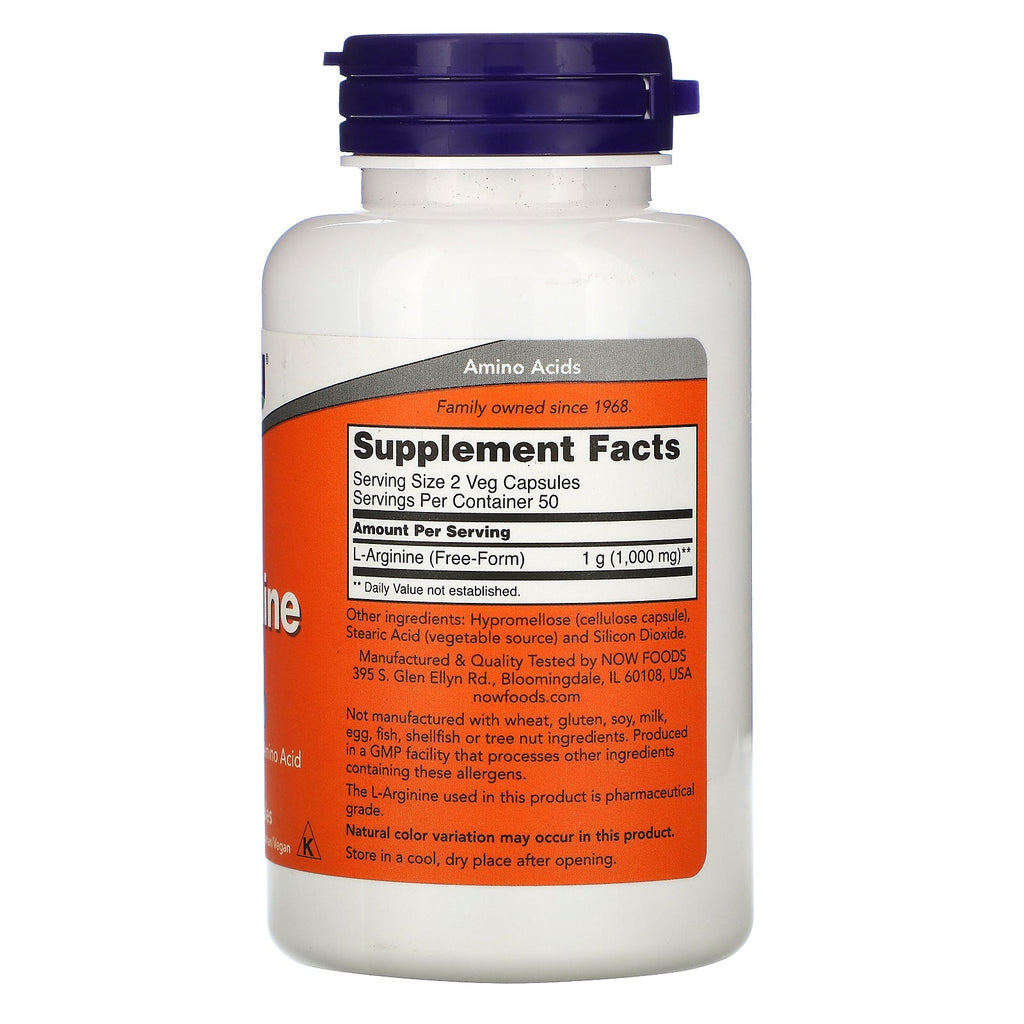 Now Foods, L-Arginine, 500 mg, 100 Veg Capsules