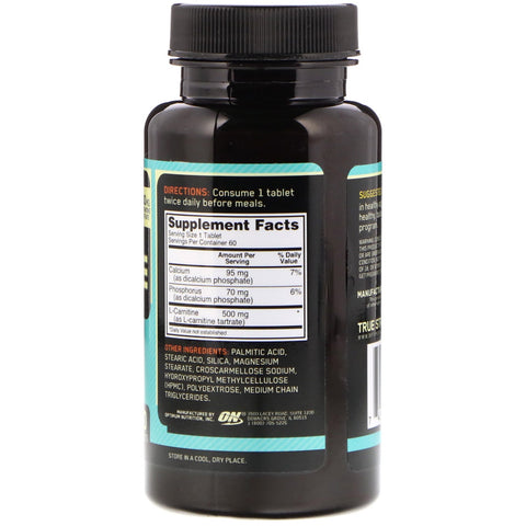 Optimum Nutrition, L-Carnitina, 500 mg, 60 tabletas