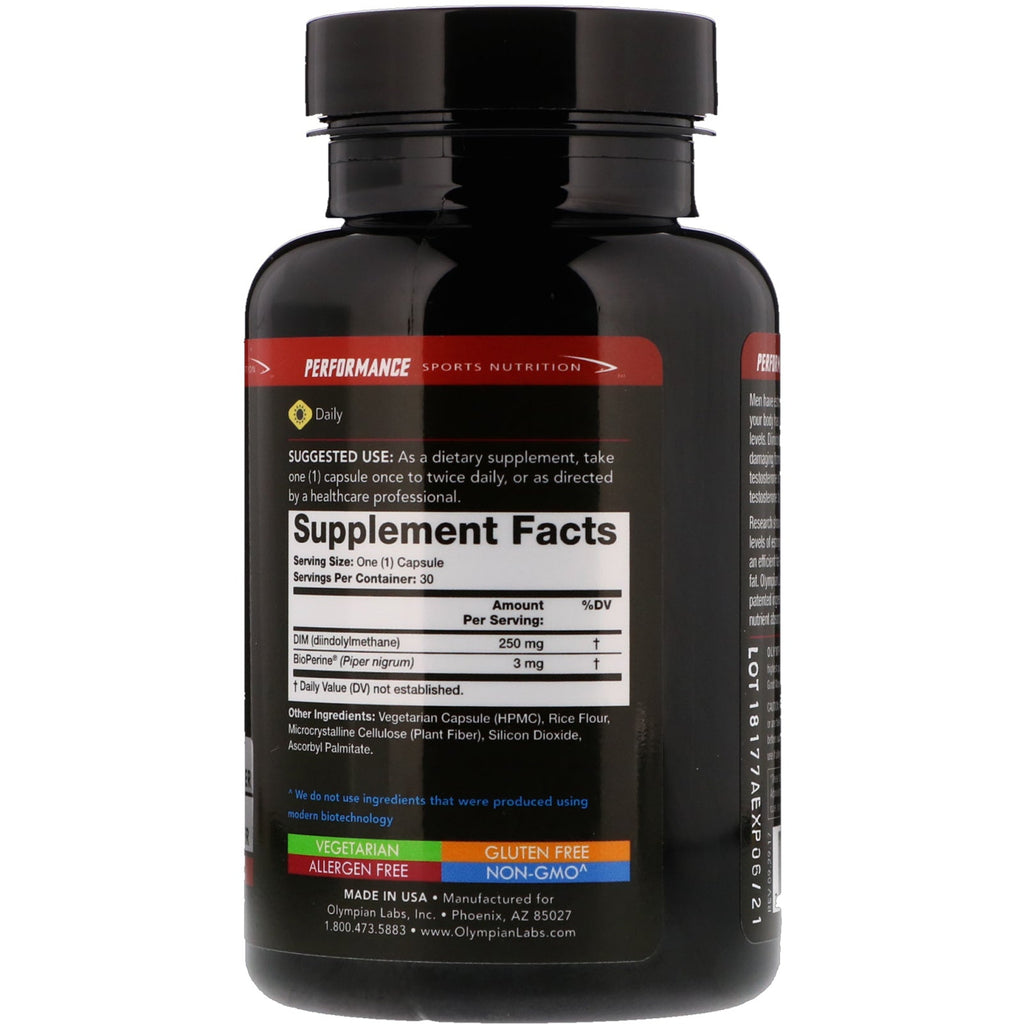Olympian Labs, Performance Sports Nutrition, DIM, 250 mg, 30 vegetariske kapsler