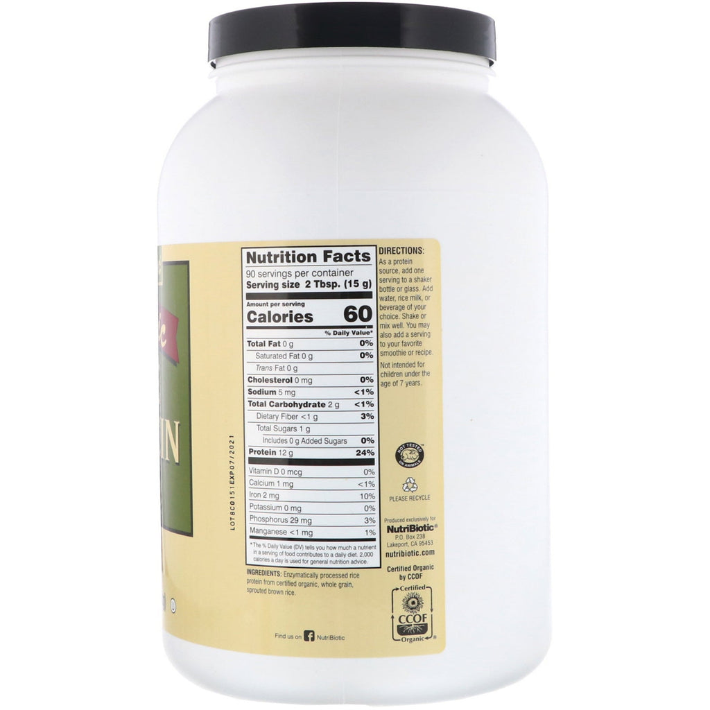 NutriBiotic, Raw  Rice Protein, Plain, 3 lbs (1.36 kg)