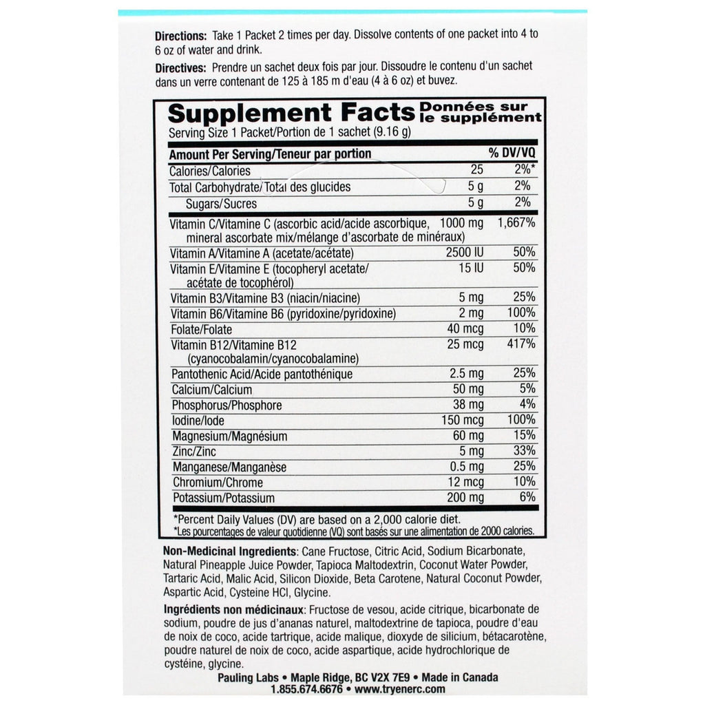 Ener-C, Vitamin C, Effervescent Powdered Drink Mix, Pineapple Coconut, 30 Packets, 9.7 oz (274.8 g)