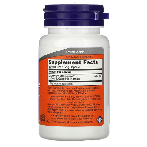 Now Foods, L-Carnitina, 500 mg, 30 cápsulas vegetales