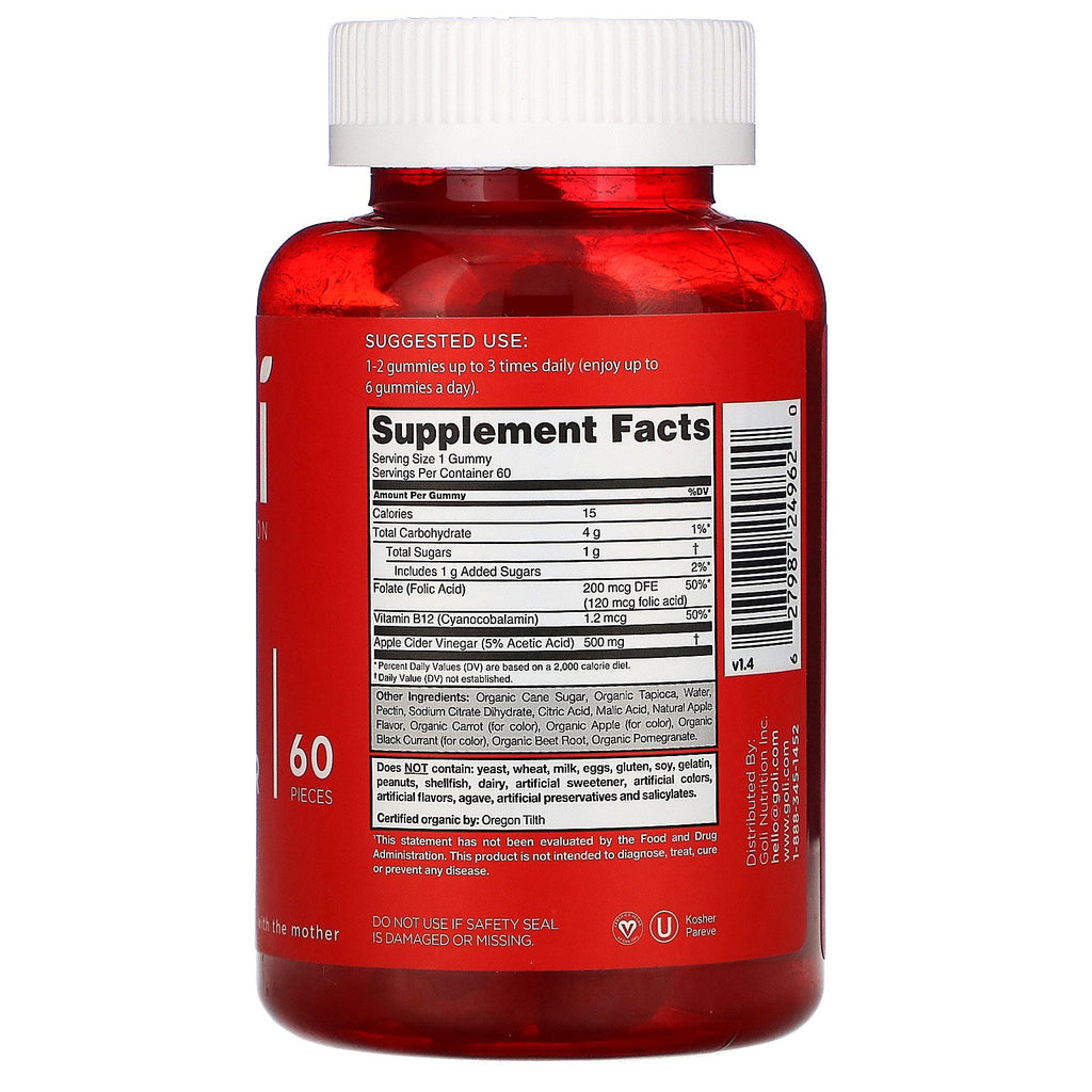 Goli Nutrition, æblecidereddikegummier, 60 stk
