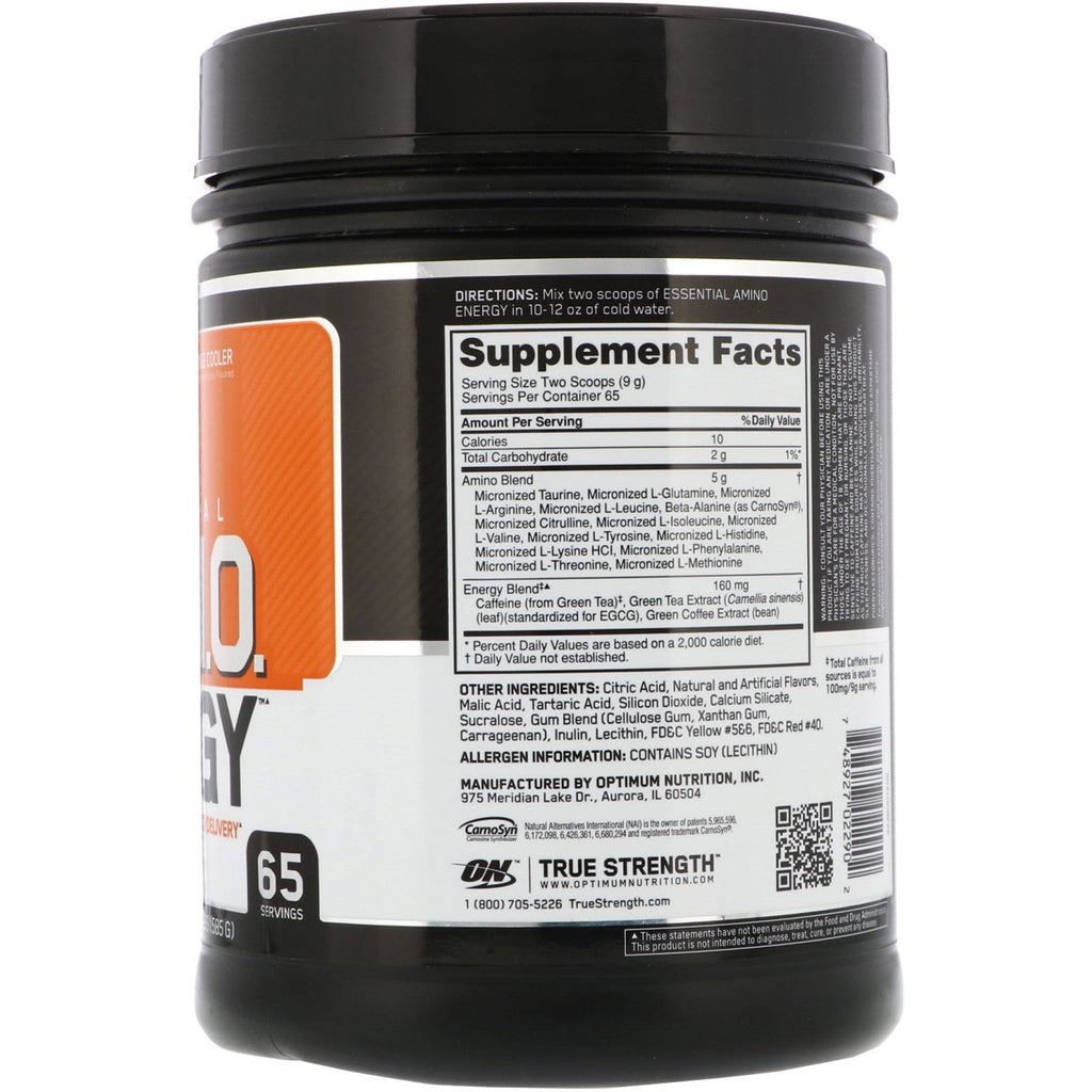 Optimal ernæring, ESSENTIAL AMIN.O. ENERGY, orange køler, 585 g (1,29 lbs)