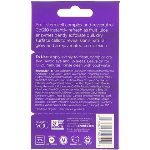 Andalou Naturals, Instant Age Defying, 8 Berry Fruit Enzyme Beauty Face Mask, .28 oz (8 g)